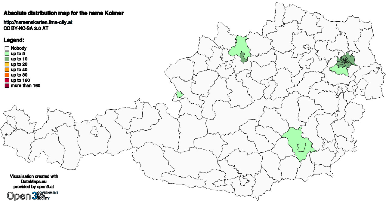 Absolute Distribution maps for surname Kolmer