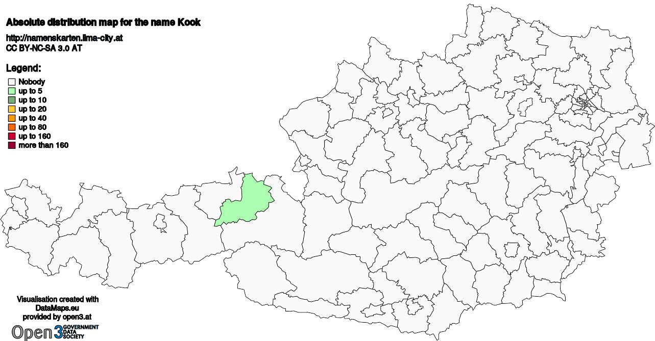 Absolute Distribution maps for surname Kook