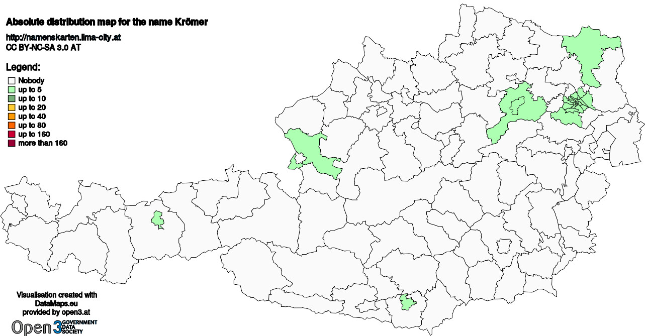 Absolute Distribution maps for surname Krömer
