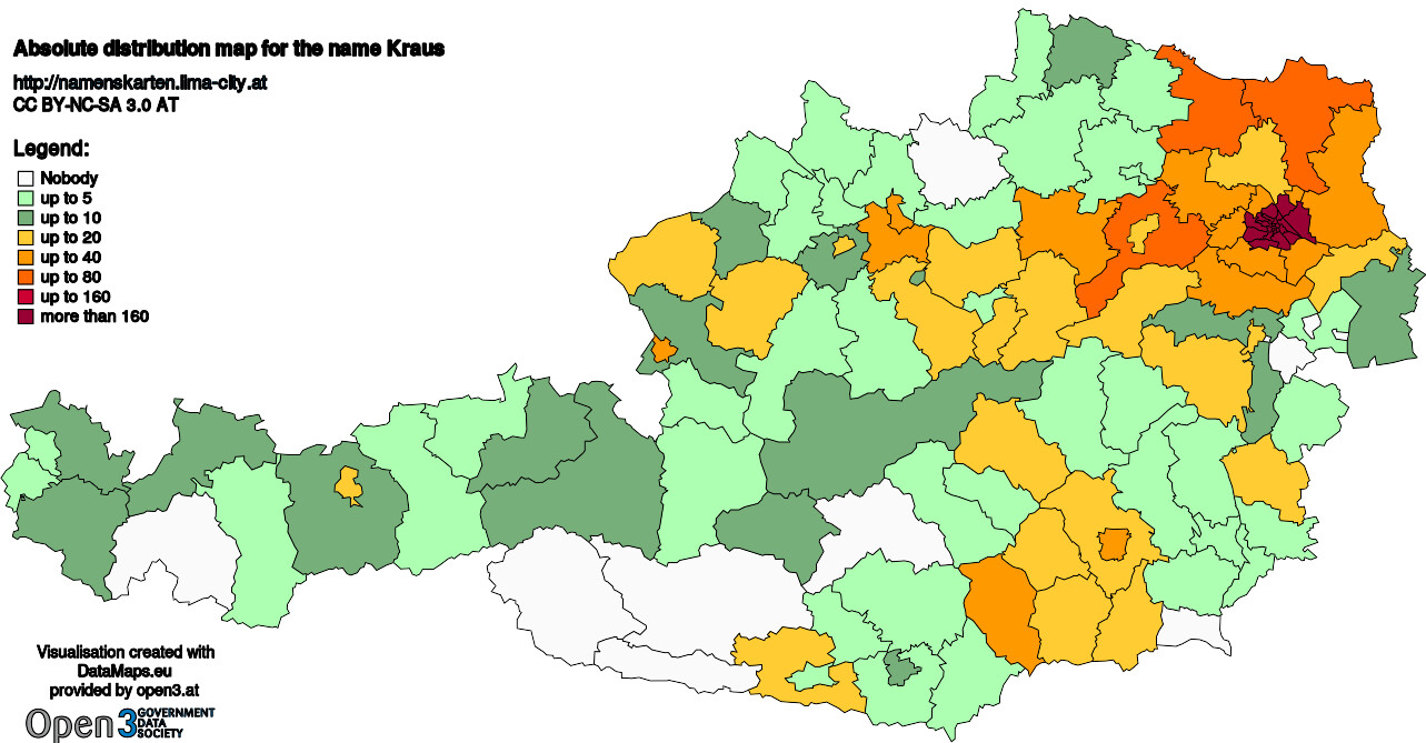 Absolute Distribution maps for surname Kraus
