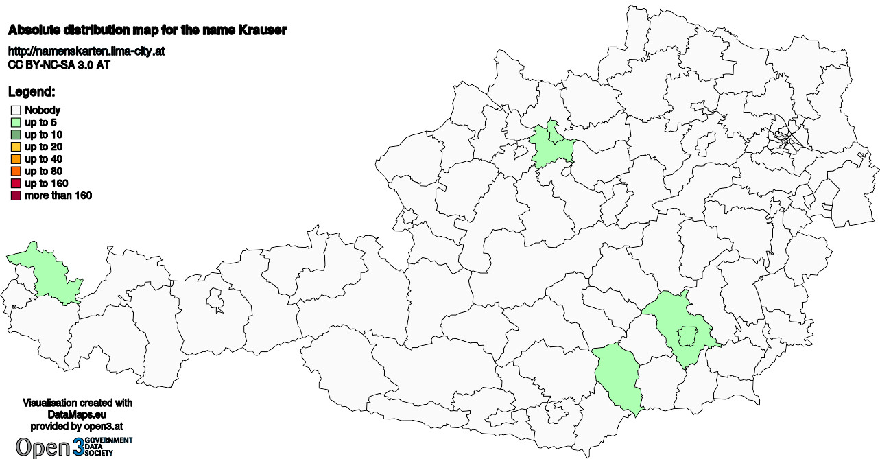 Absolute Distribution maps for surname Krauser