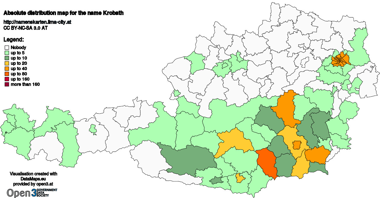 Absolute Distribution maps for surname Krobath
