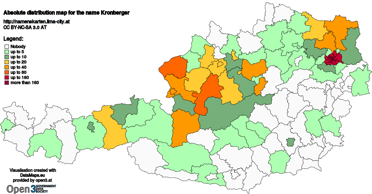 Absolute Distribution maps for surname Kronberger