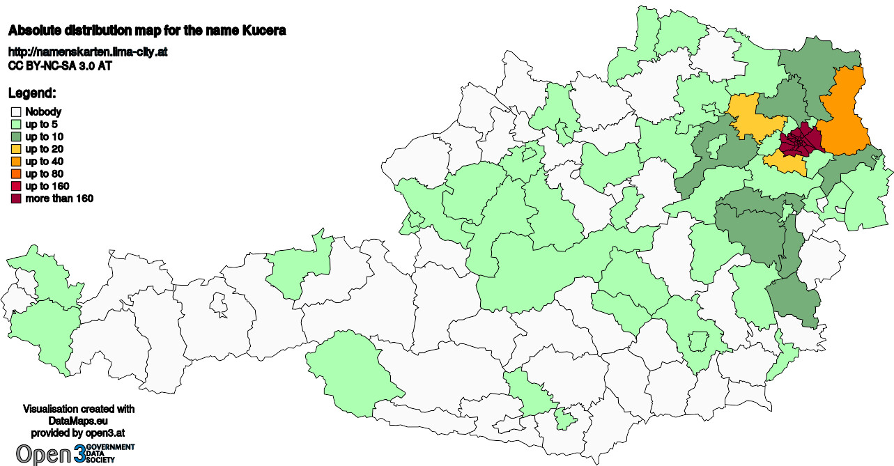 Absolute Distribution maps for surname Kucera