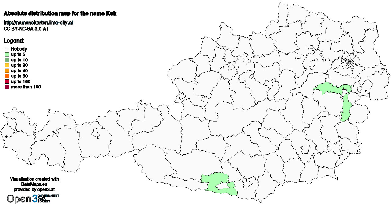 Absolute Distribution maps for surname Kuk