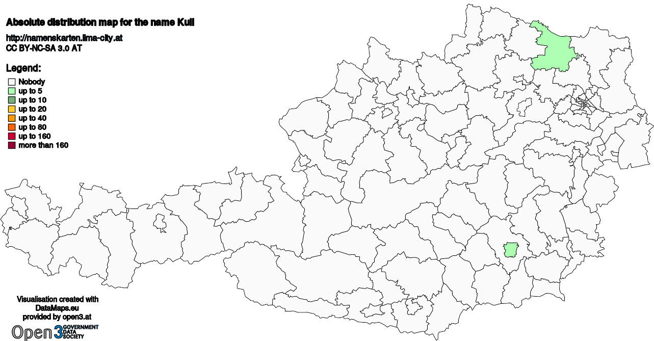 Absolute Distribution maps for surname Kull