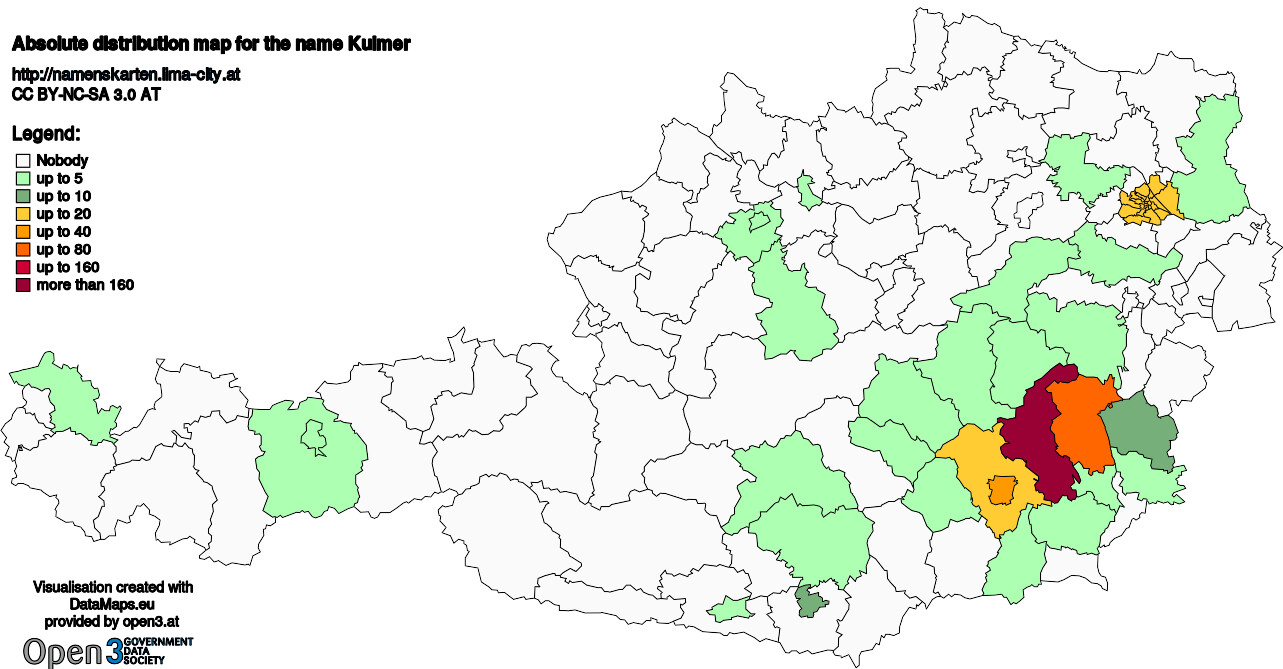 Absolute Distribution maps for surname Kulmer