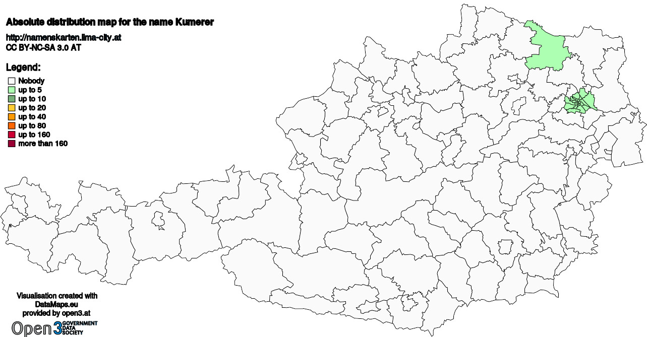 Absolute Distribution maps for surname Kumerer
