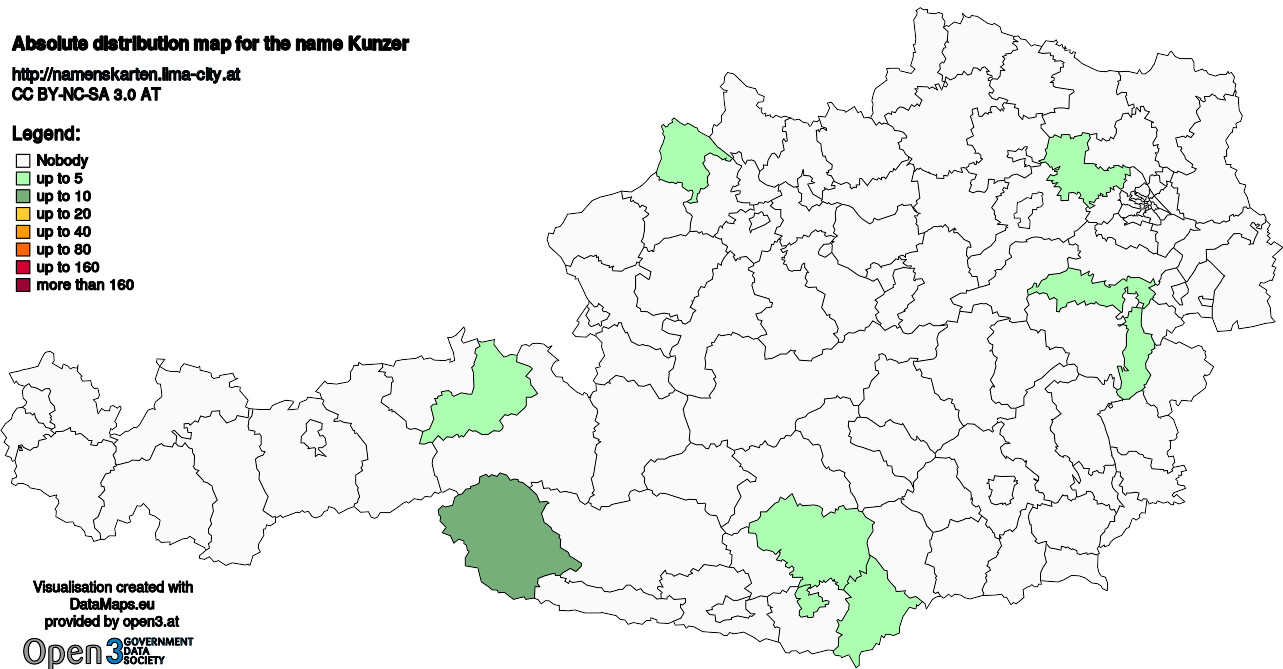 Absolute Distribution maps for surname Kunzer