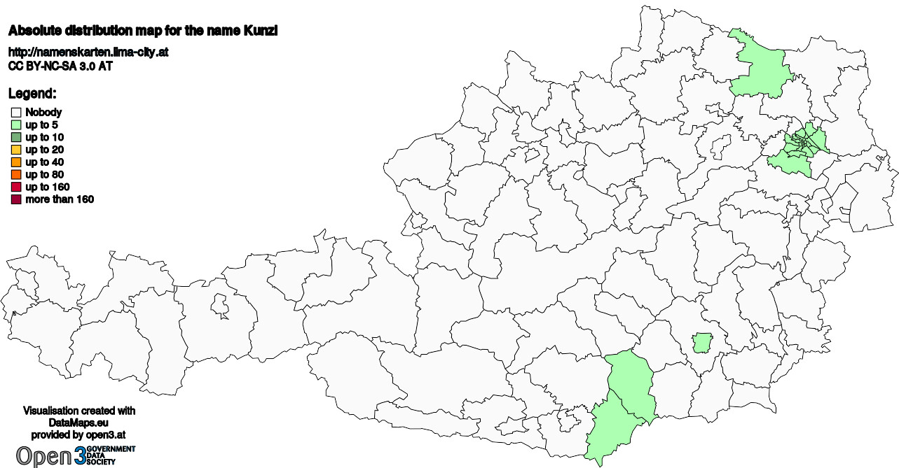 Absolute Distribution maps for surname Kunzl