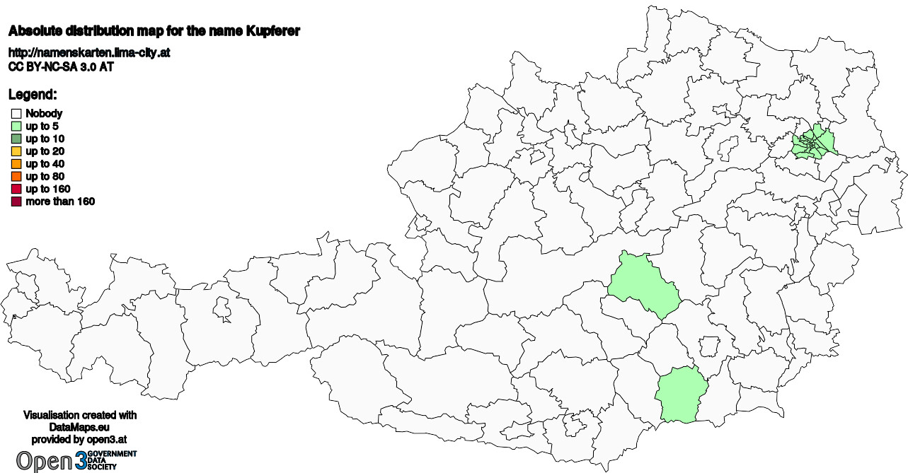Absolute Distribution maps for surname Kupferer