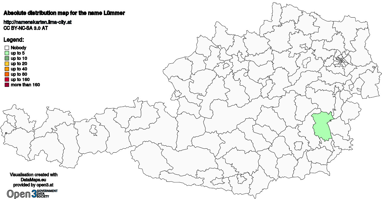Absolute Distribution maps for surname Lümmer