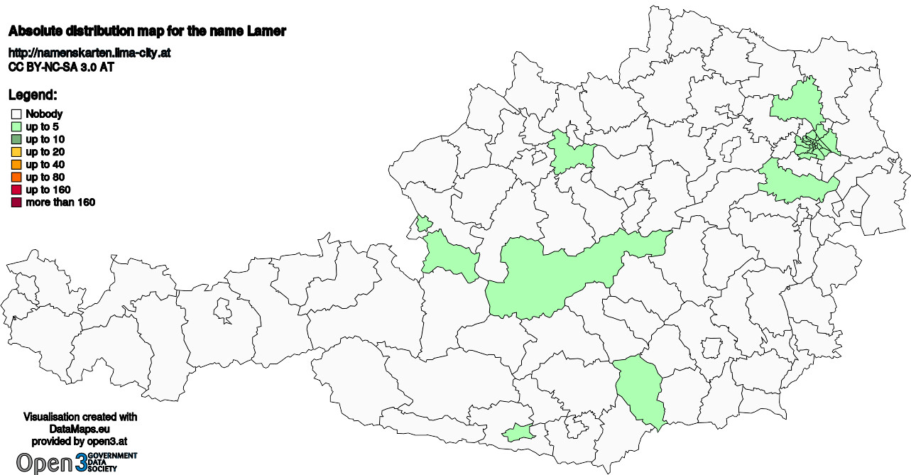 Absolute Distribution maps for surname Lamer