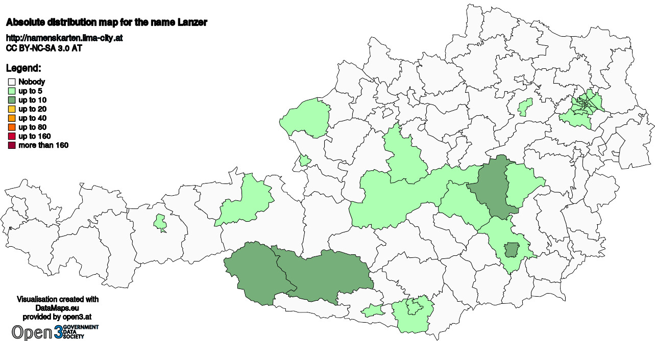 Absolute Distribution maps for surname Lanzer