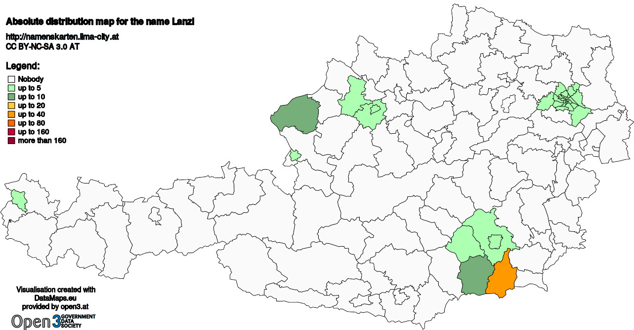 Absolute Distribution maps for surname Lanzl