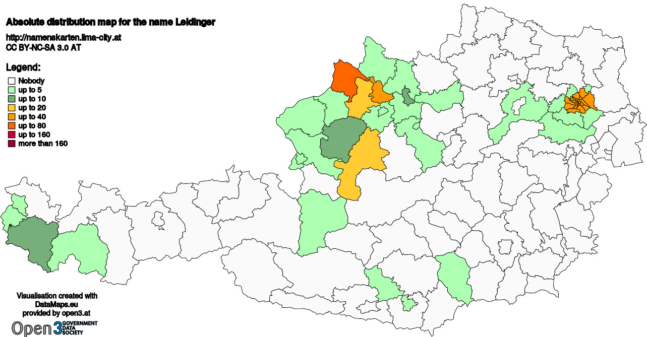 Absolute Distribution maps for surname Leidinger