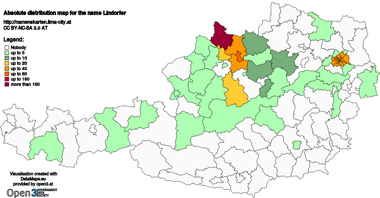Absolute Distribution maps for surname Lindorfer