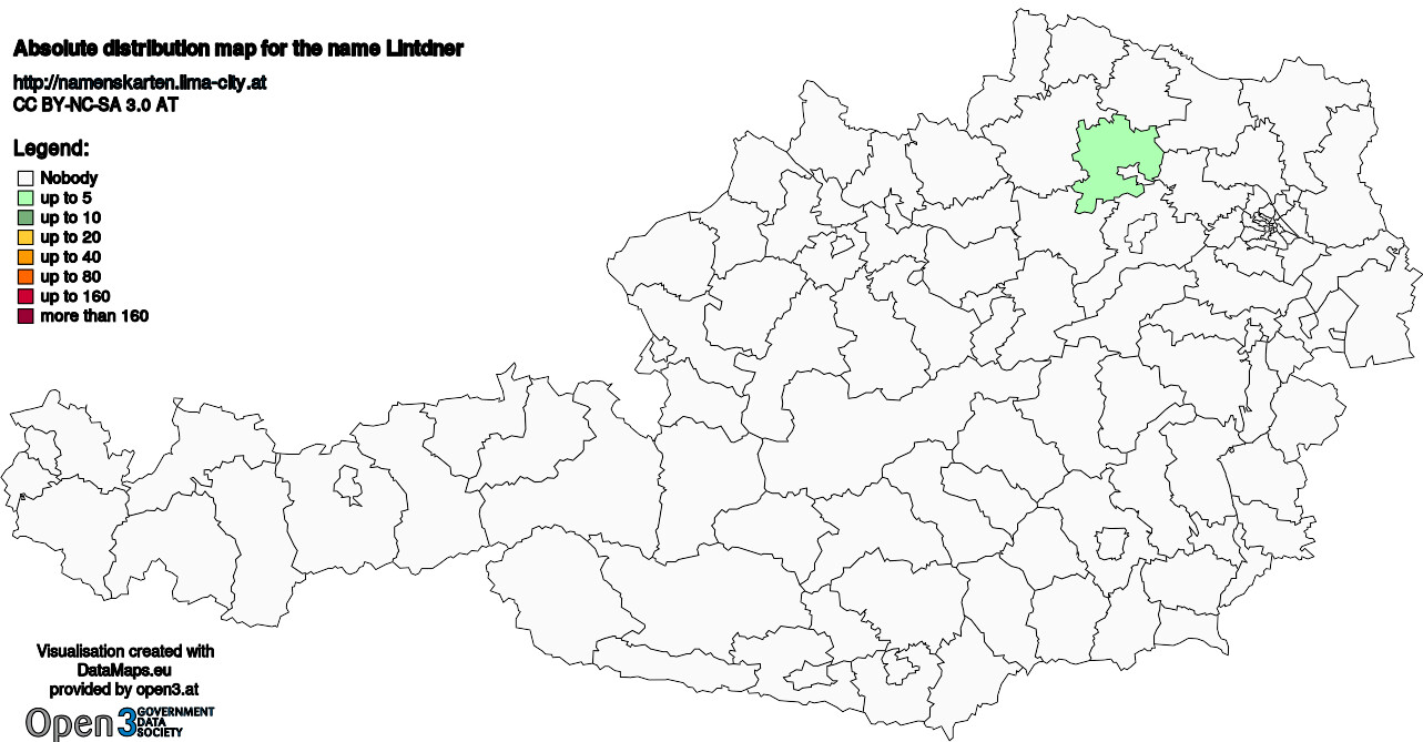 Absolute Distribution maps for surname Lintdner