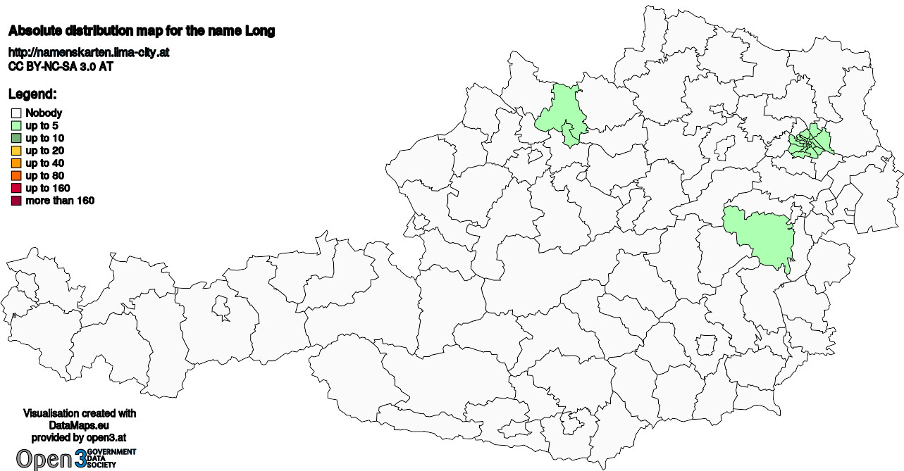 Absolute Distribution maps for surname Long