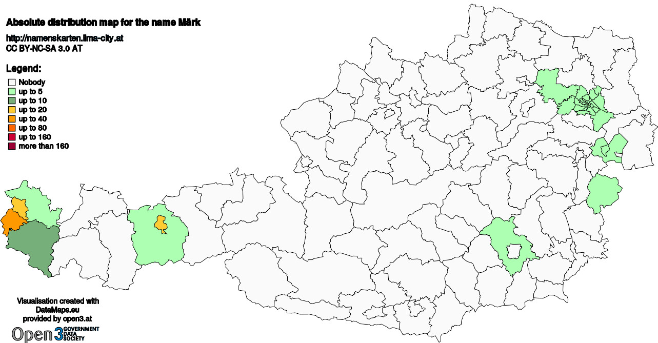 Absolute Distribution maps for surname Märk