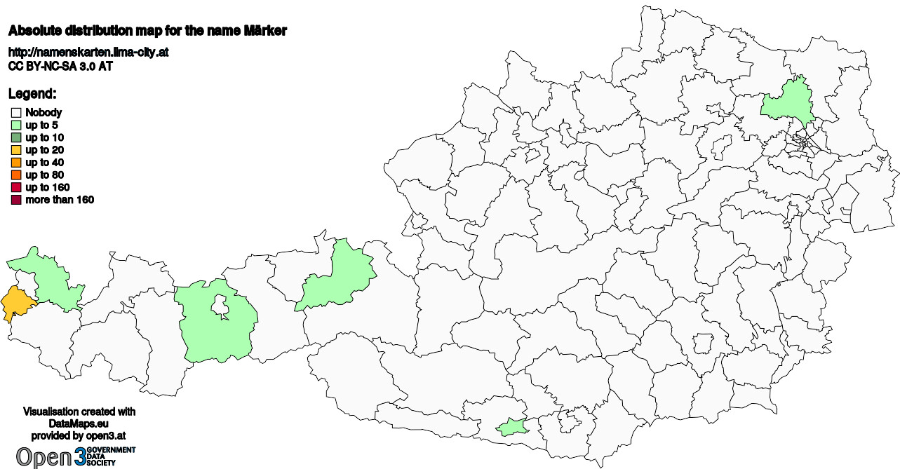 Absolute Distribution maps for surname Märker