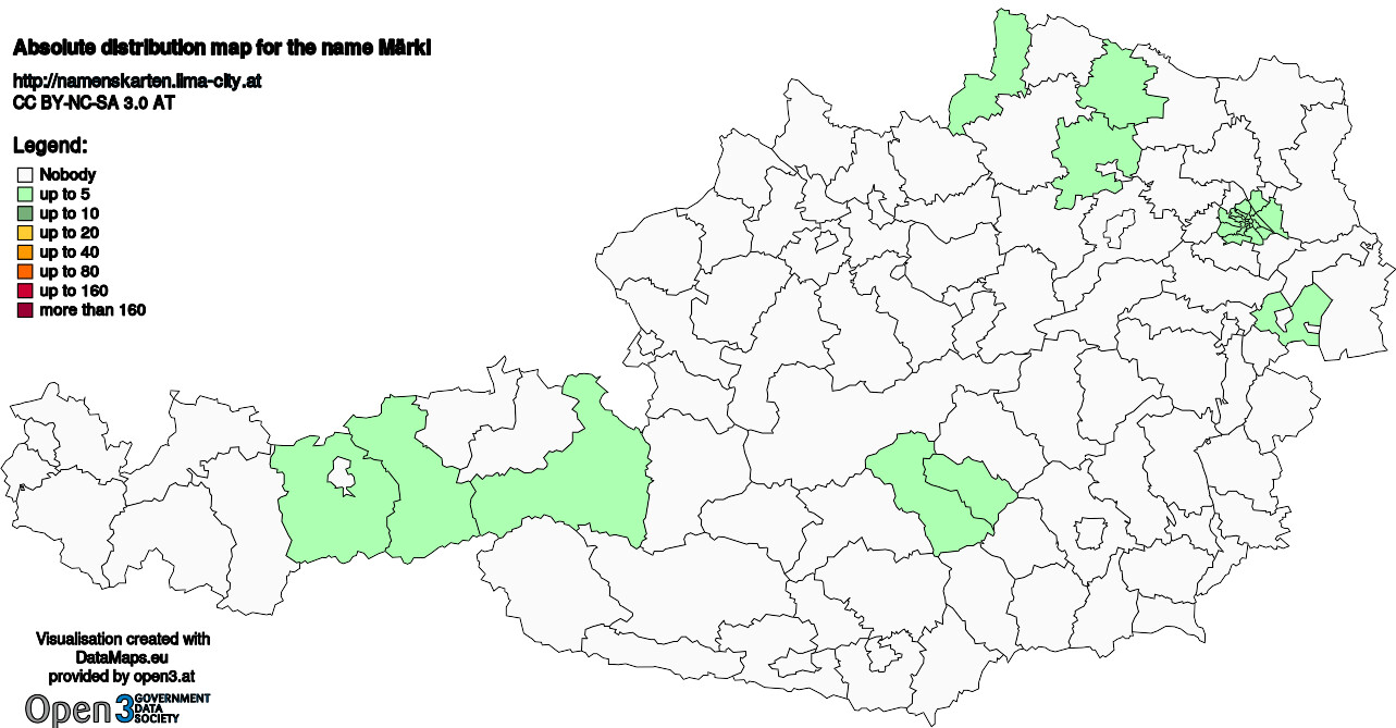 Absolute Distribution maps for surname Märkl