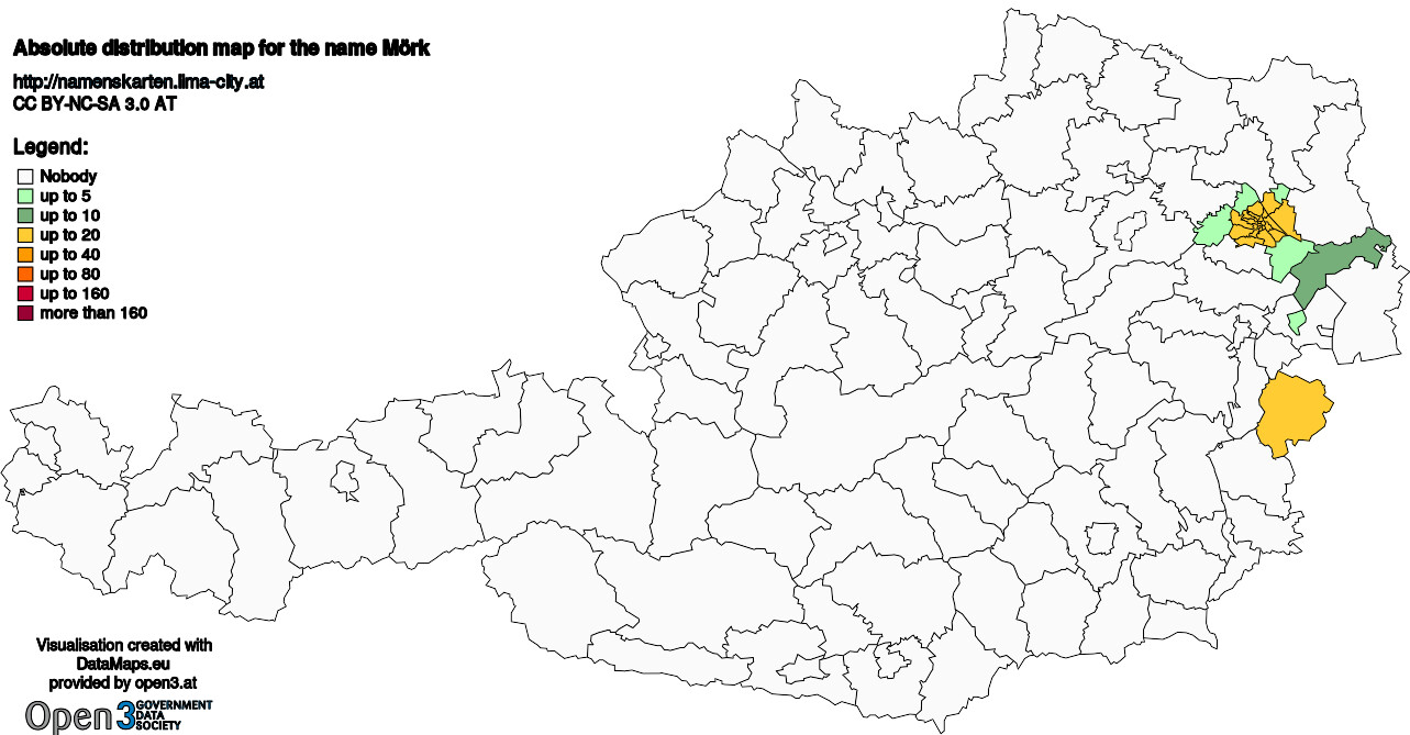 Absolute Distribution maps for surname Mörk
