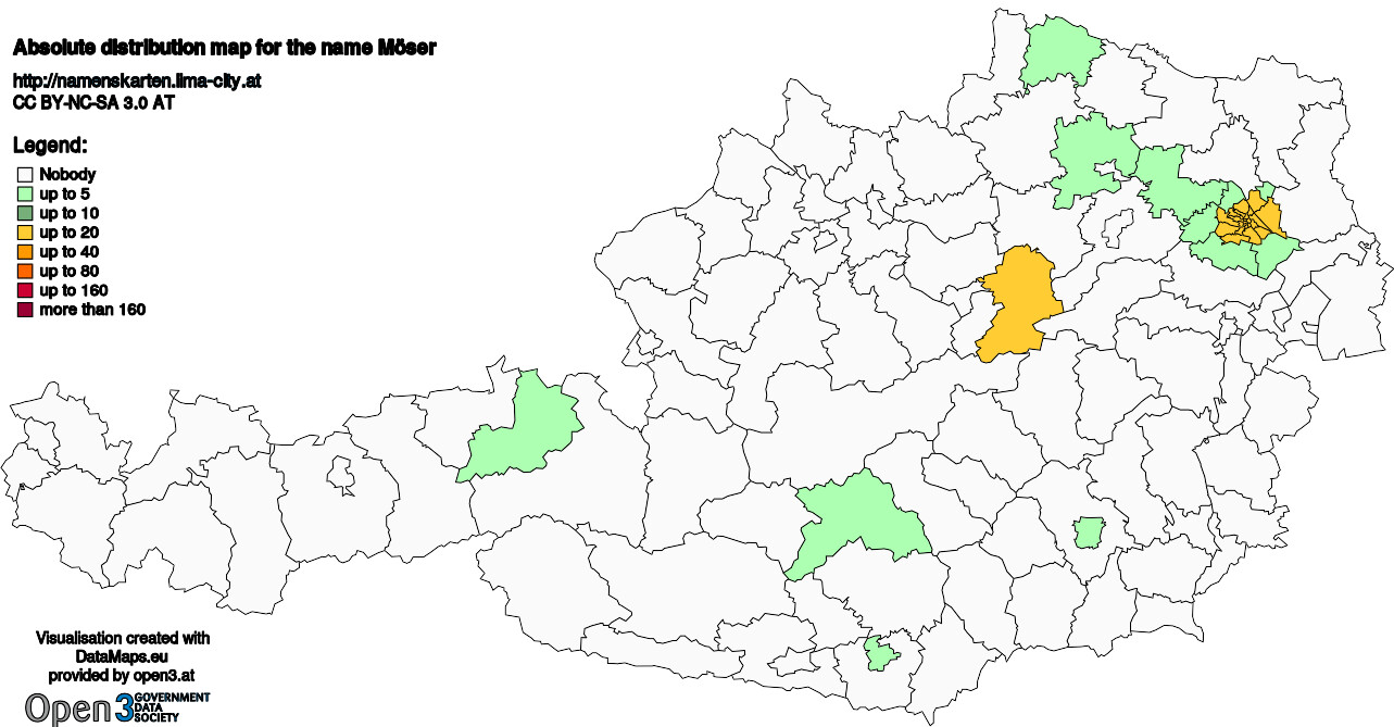 Absolute Distribution maps for surname Möser