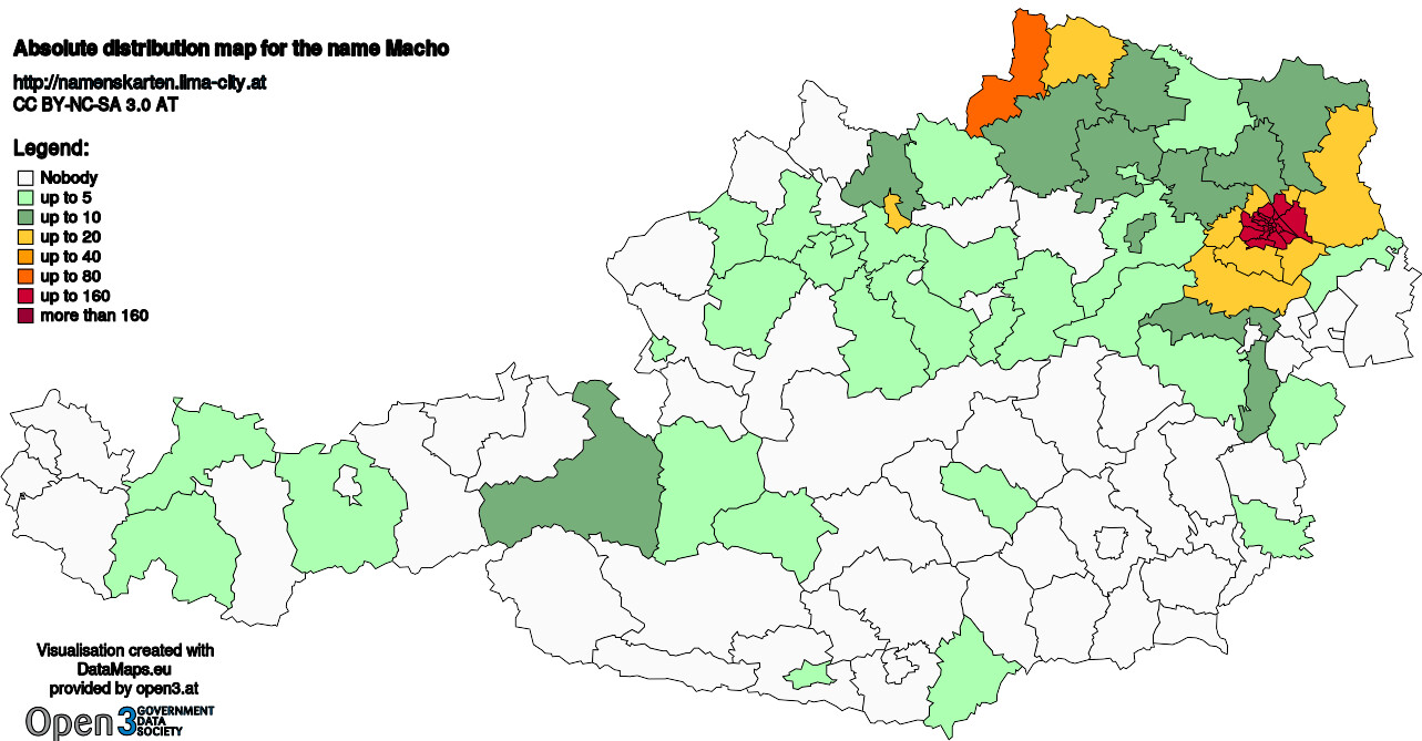 Absolute Distribution maps for surname Macho