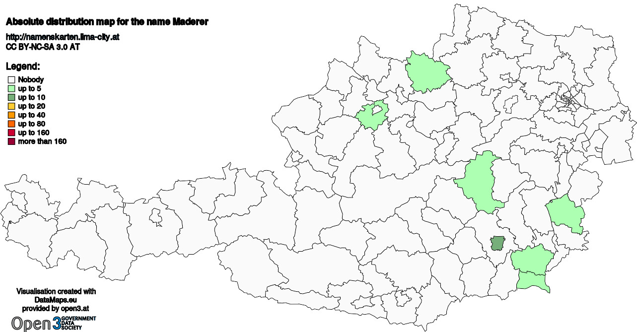 Absolute Distribution maps for surname Maderer