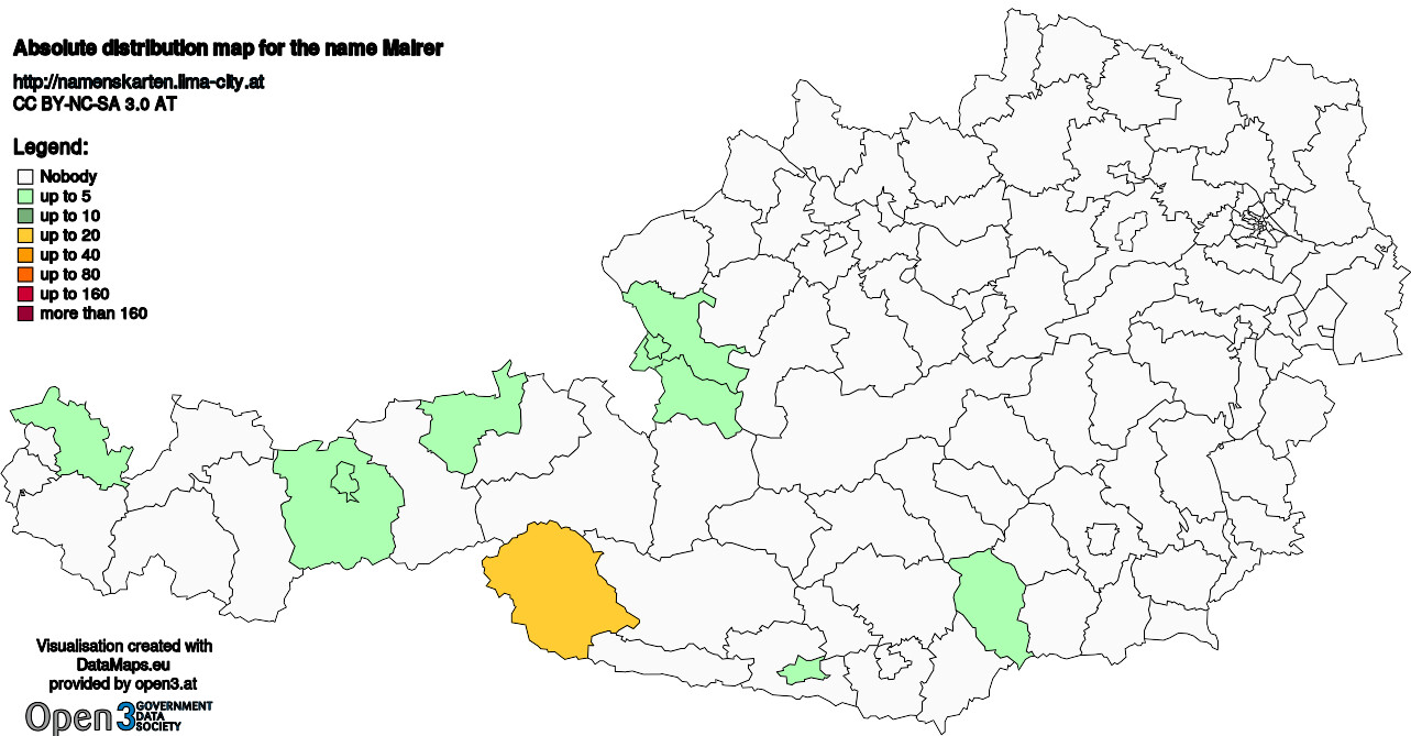 Absolute Distribution maps for surname Mairer