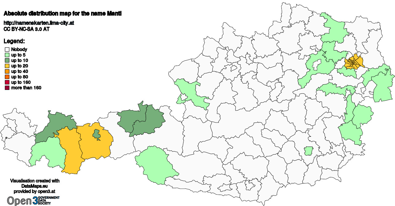 Absolute Distribution maps for surname Mantl