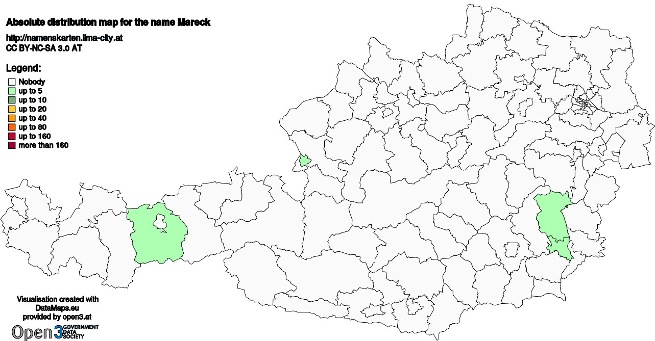 Absolute Distribution maps for surname Mareck