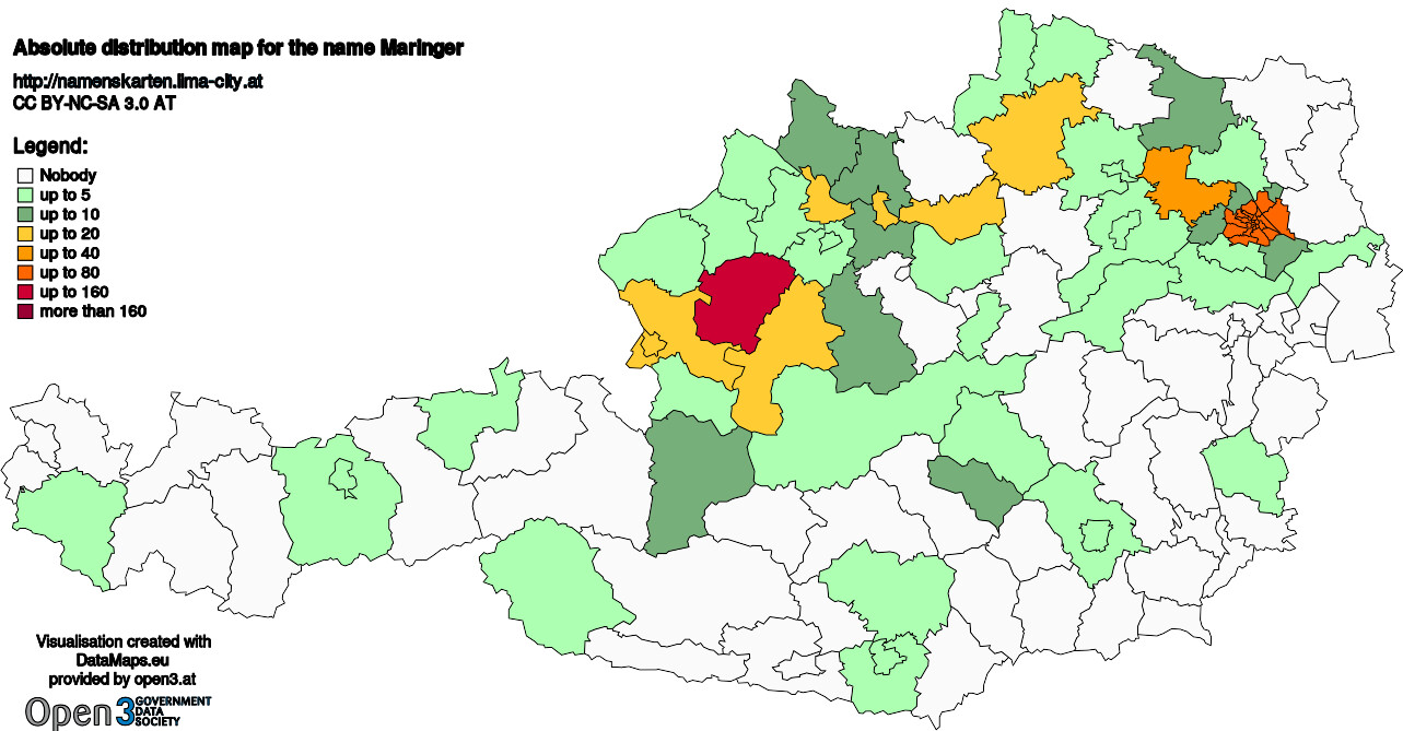 Absolute Distribution maps for surname Maringer