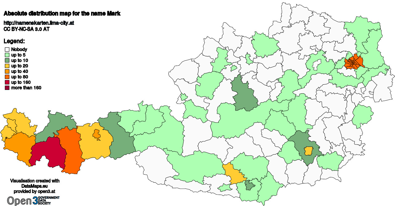Absolute Distribution maps for surname Mark