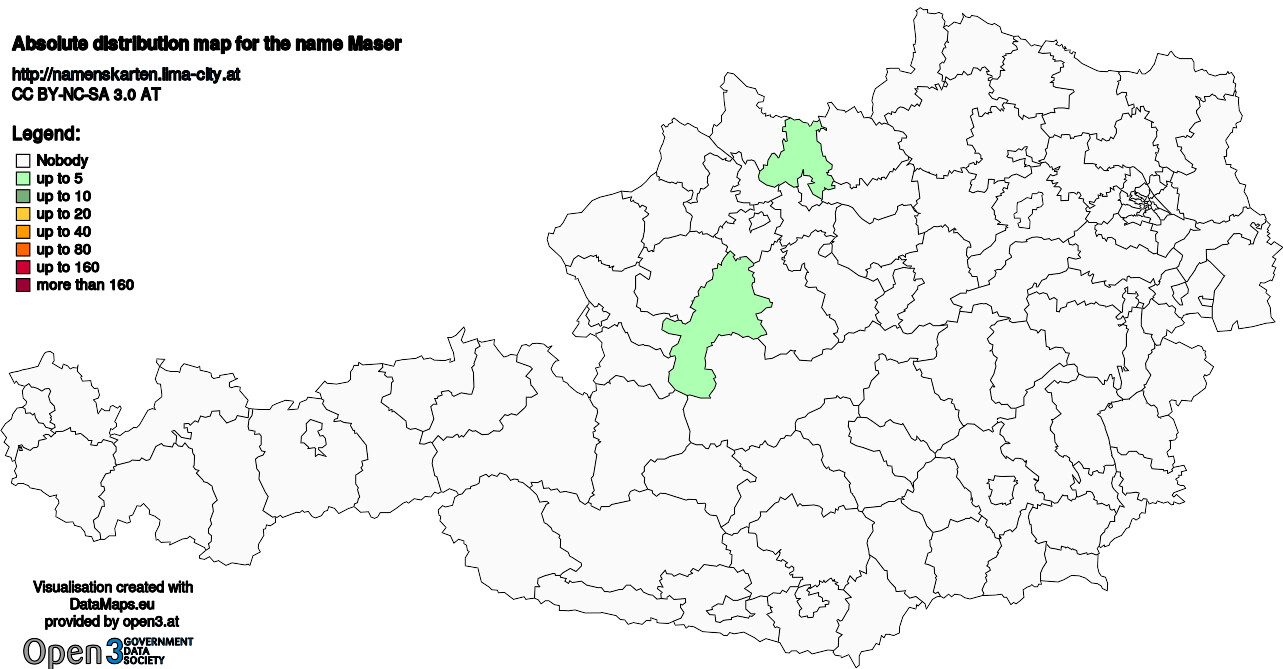 Absolute Distribution maps for surname Maser