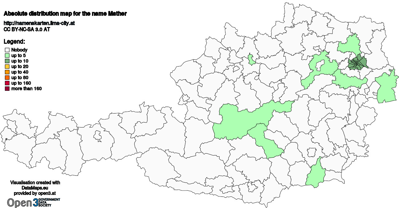 Absolute Distribution maps for surname Mather