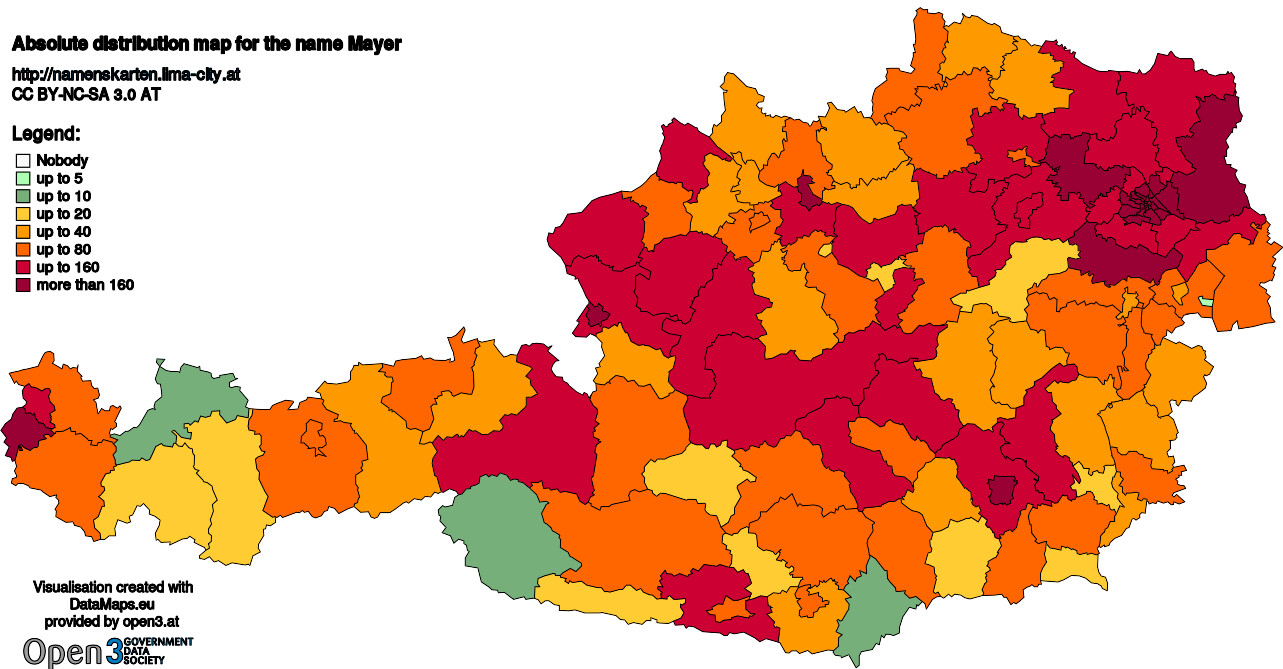 Absolute Distribution maps for surname Mayer