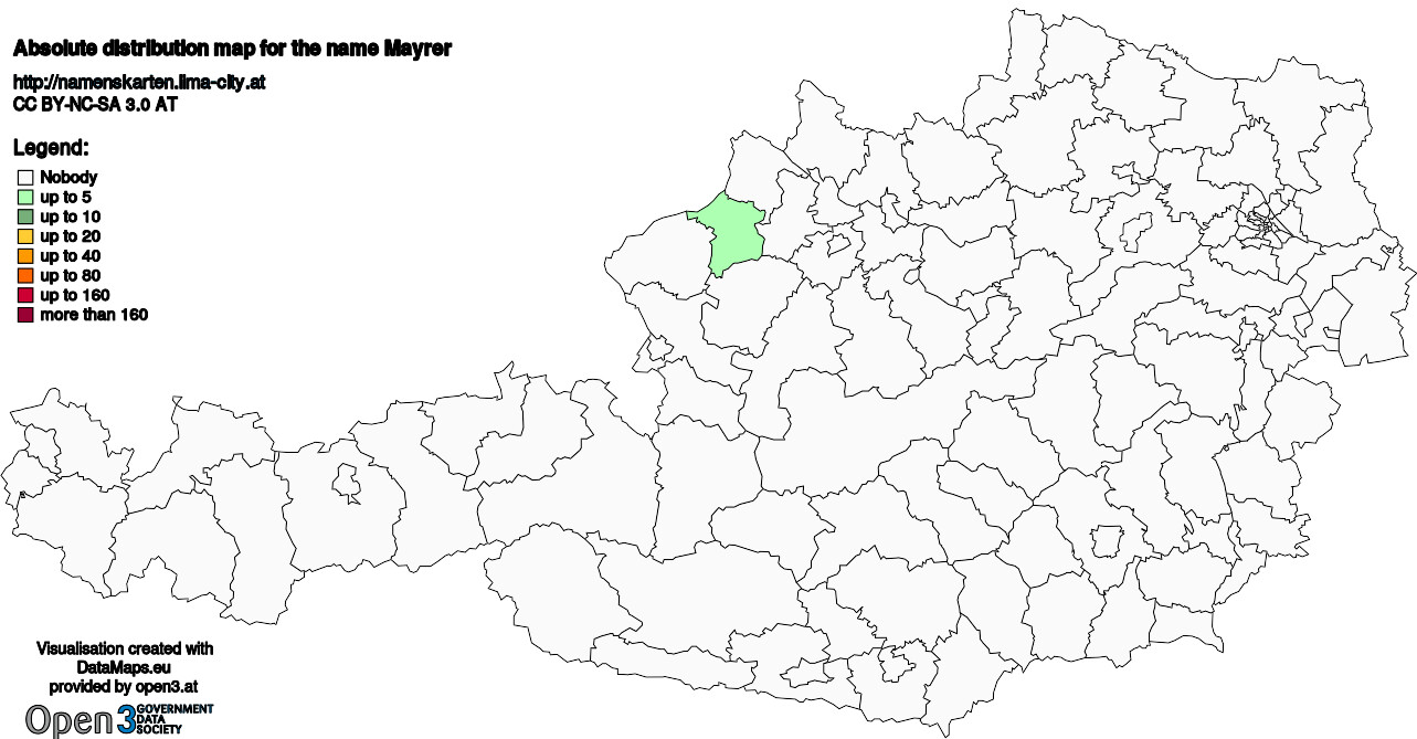 Absolute Distribution maps for surname Mayrer