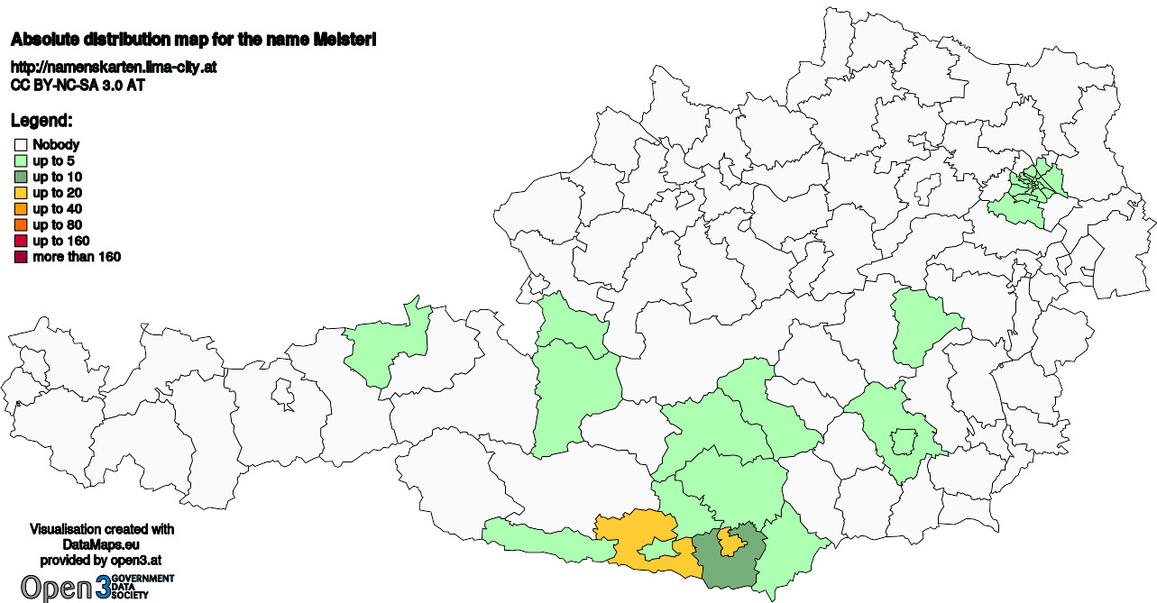 Absolute Distribution maps for surname Meisterl