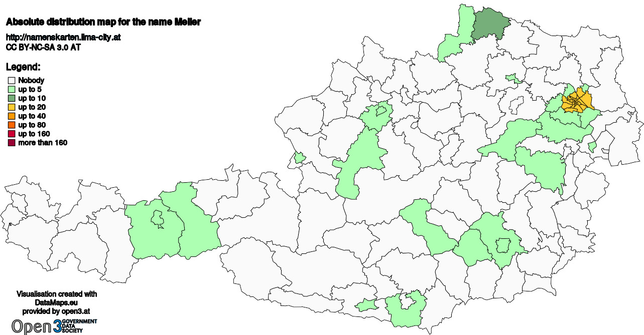Absolute Distribution maps for surname Meller