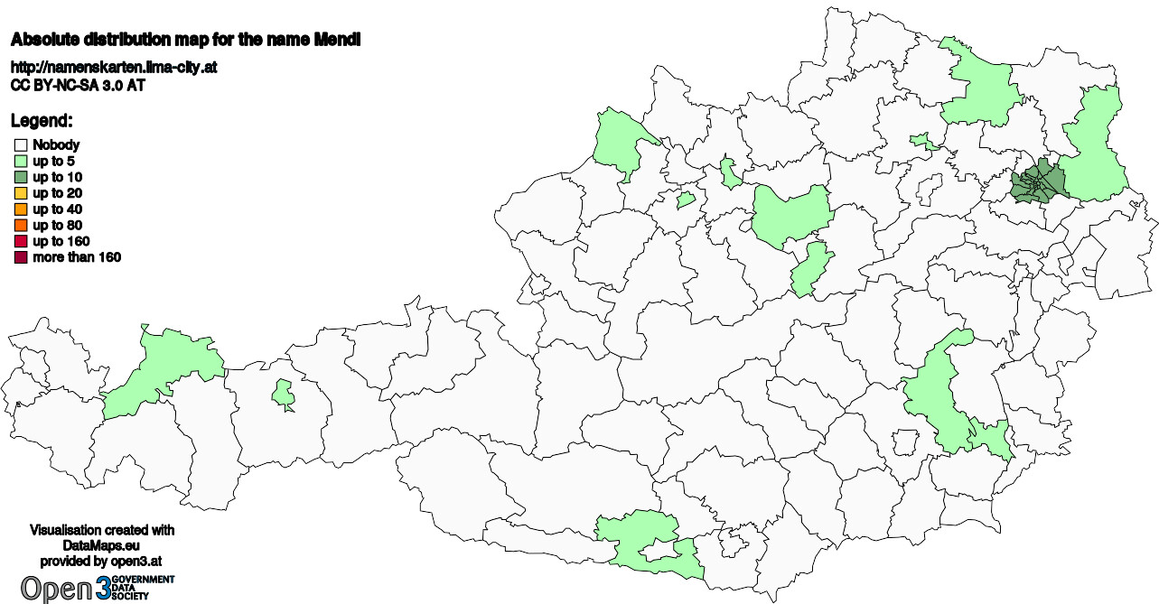 Absolute Distribution maps for surname Mendl