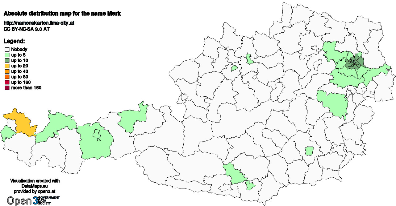 Absolute Distribution maps for surname Merk