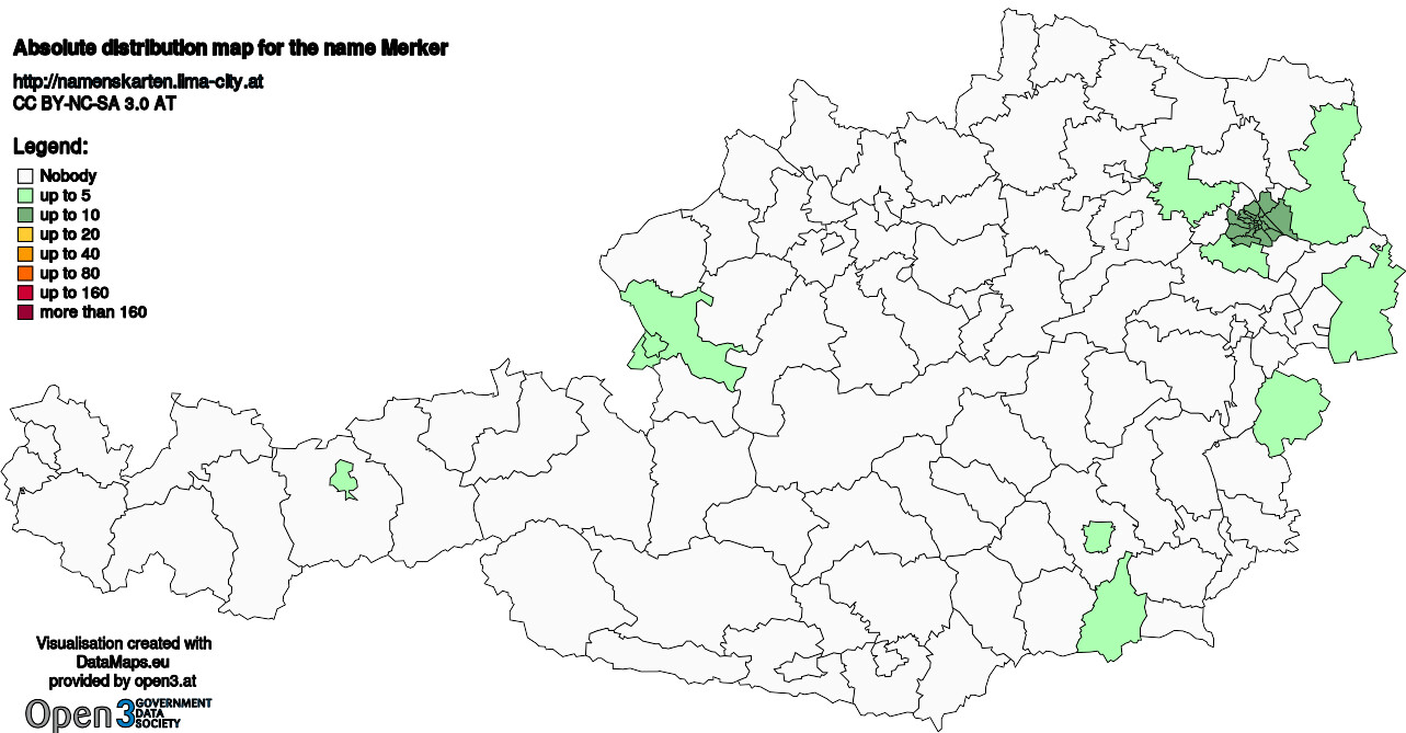 Absolute Distribution maps for surname Merker