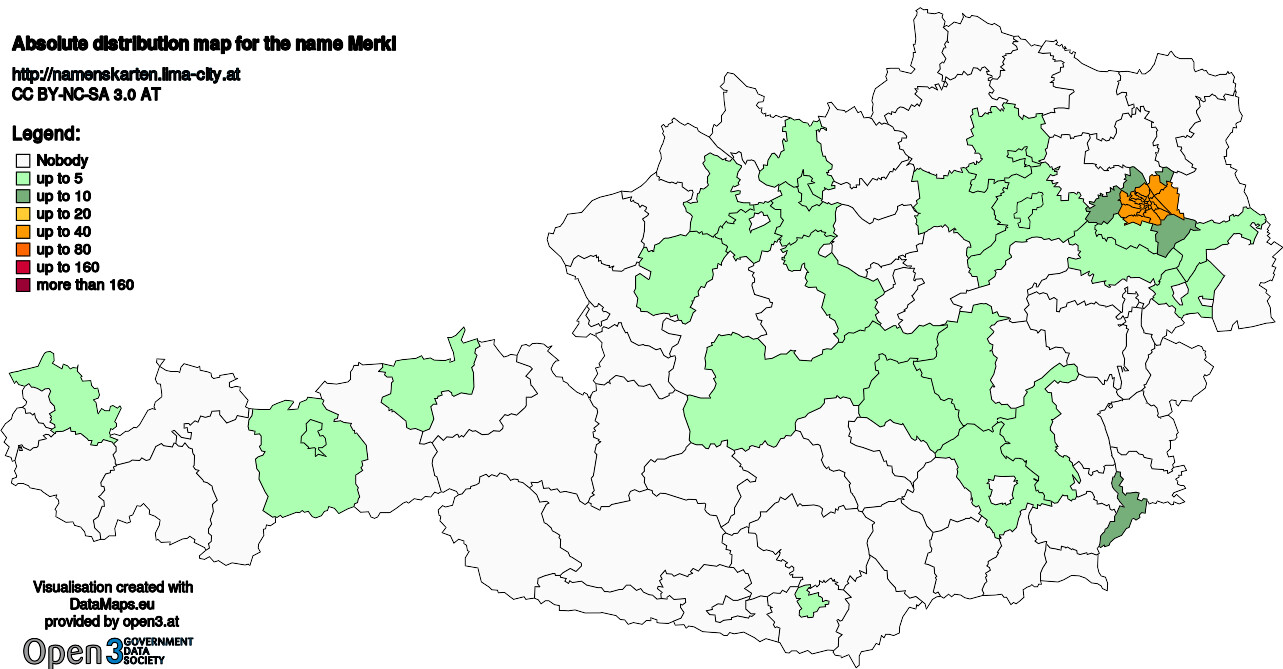 Absolute Distribution maps for surname Merkl