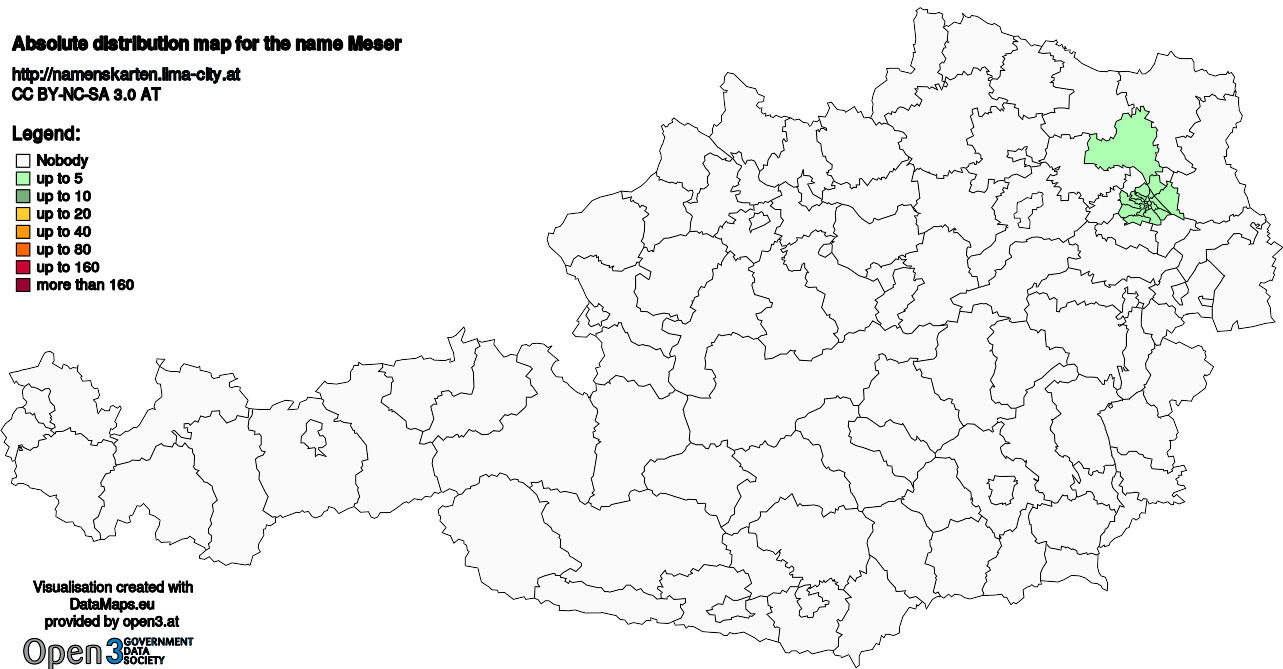 Absolute Distribution maps for surname Meser