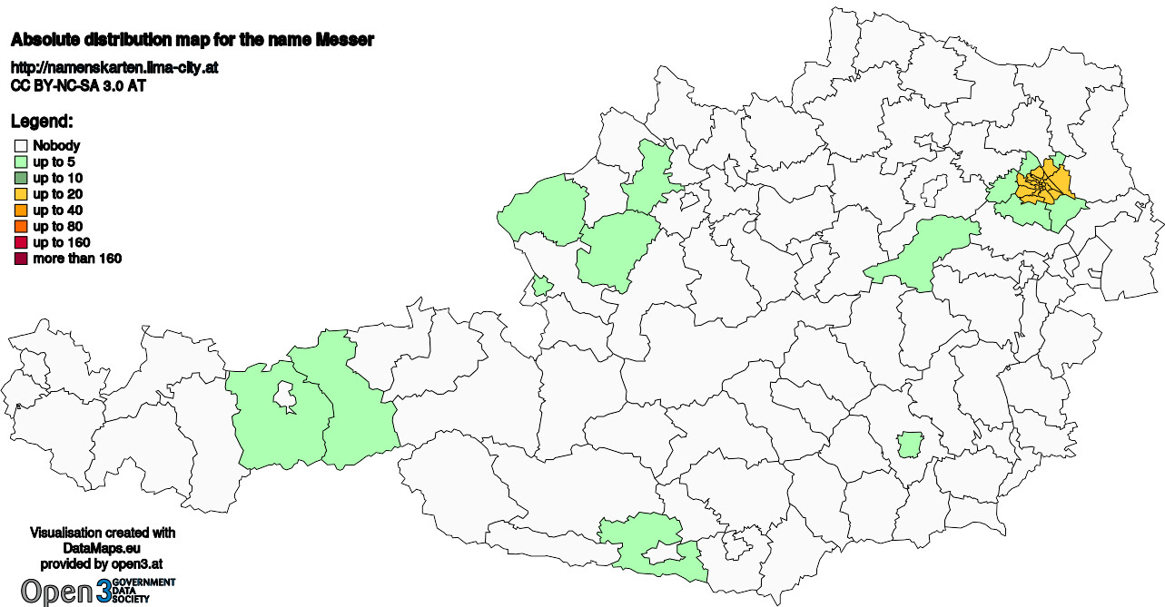 Absolute Distribution maps for surname Messer
