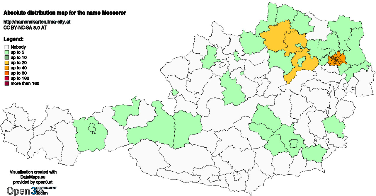 Absolute Distribution maps for surname Messerer
