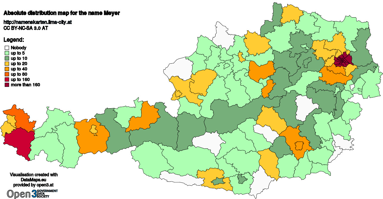 Absolute Distribution maps for surname Meyer