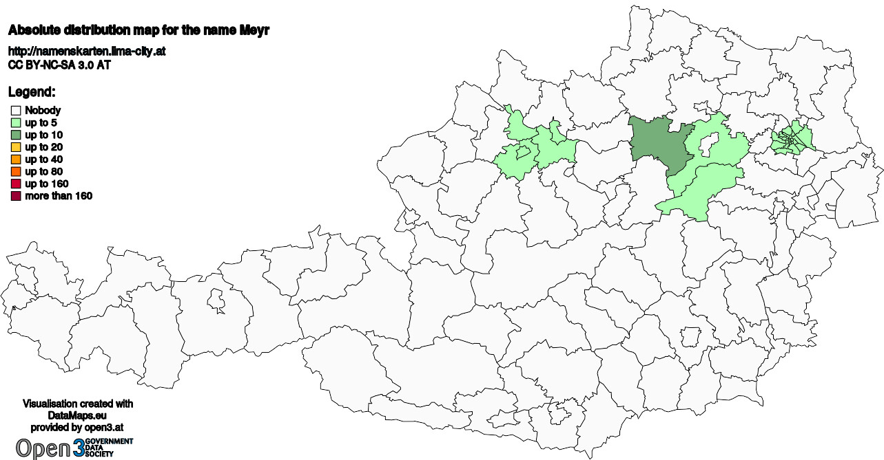 Absolute Distribution maps for surname Meyr